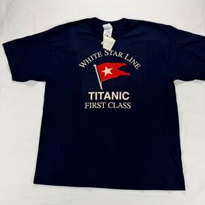 White Star Line Titanic First Class Graphic T-Shirt Navy XL Gildan Vintage Ship